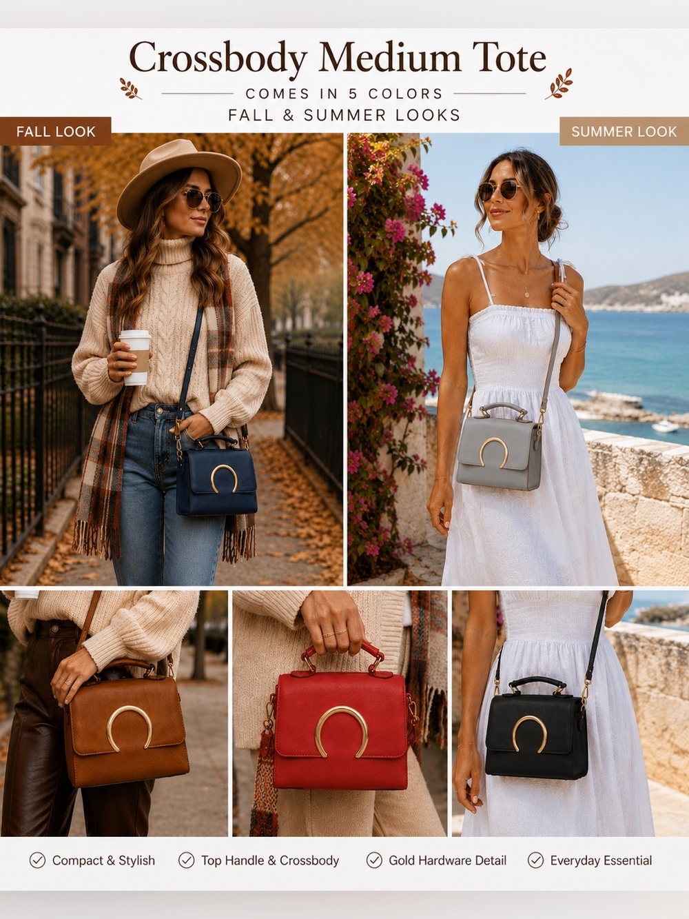 Crossbody Medium Tote (Multiple Colors)